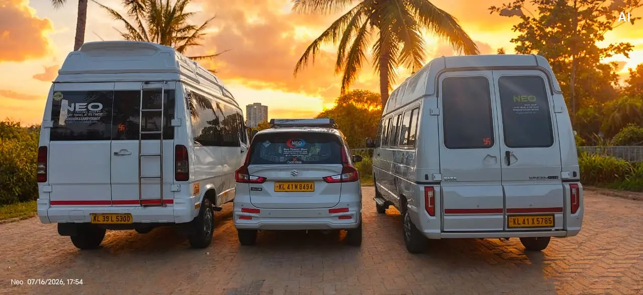 WelcomeTrips premium taxi fleet with Force Urbania, Ertiga and tempo traveller rear view