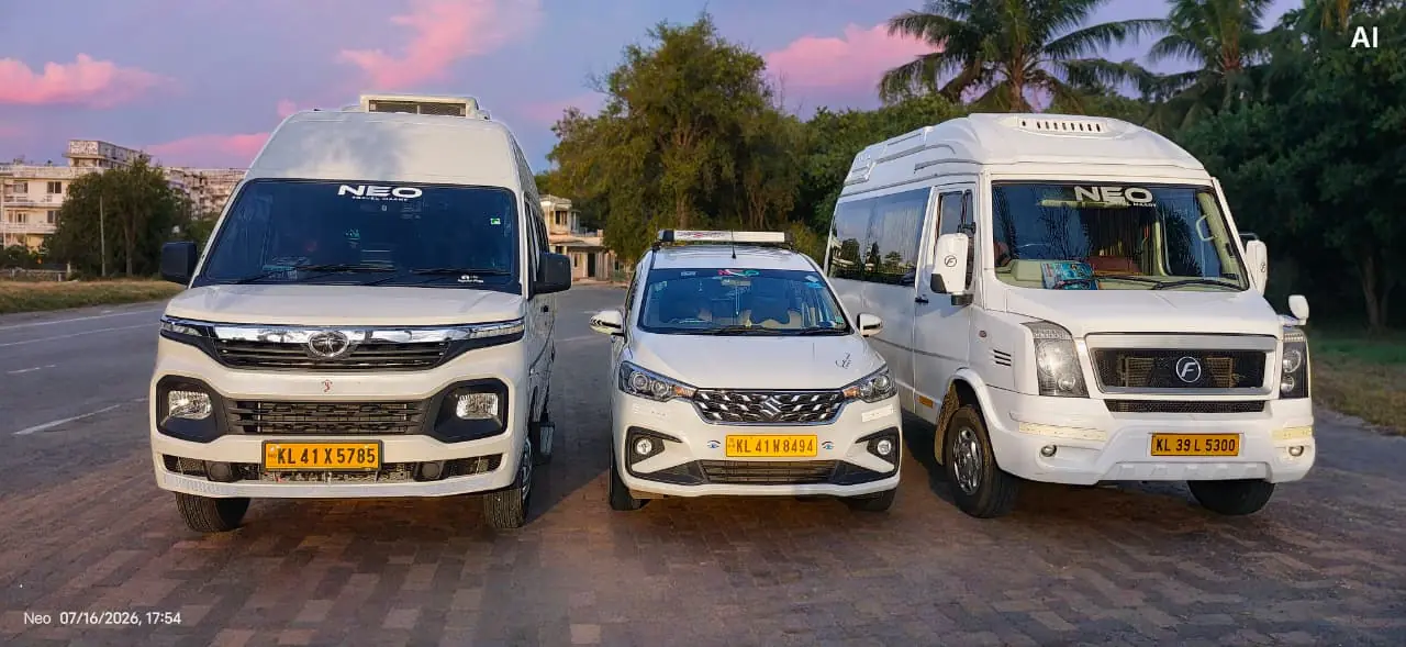 WelcomeTrips Kochi taxi fleet with Force Urbania, Ertiga cab and premium tempo traveller