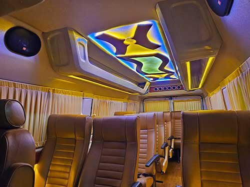 15 seater tempo hire in kerala, mini traveller bus 17 seater, 16 seater maharaja tempo traveller